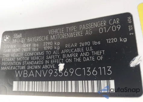 2009 BMW 535I xDrive from USA, damaged, VIN WBANV93569C136113